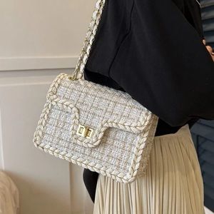 White + Gold Tweed Flap Bag